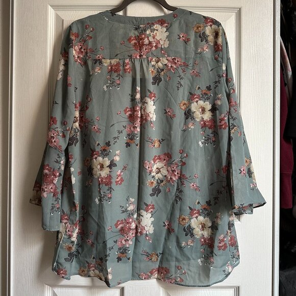 Apt 9 Women's Large Sheer Gray Floral Bell Sleeve Tie Neck Blouse + Camisole - Picture 2 of 9